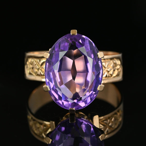 Antique Edwardian 7 Ct Natural Amethyst Solitaire Ring in Gold - Boylerpf