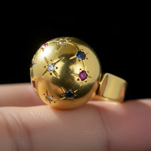 Vintage 18K Gold Star Ruby Sapphire Diamond Dome Ring - Boylerpf