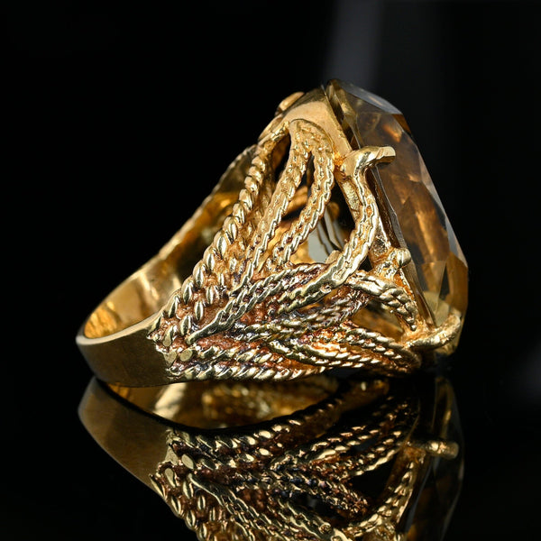 Vintage 14K Gold Smoky Quartz Cocktail Ring, 30 Carat Statement