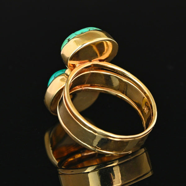 Vintage Natural Turquoise Ring 14K Gold Statement