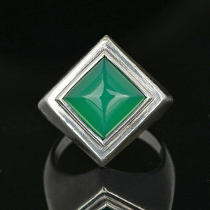 Silver Chrysoprase Sugarloaf Cabochon Signet Ring - Boylerpf