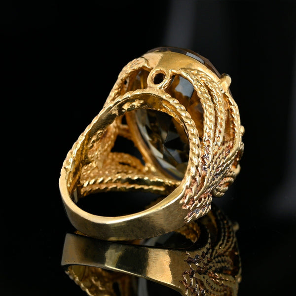 Vintage 14K Gold Smoky Quartz Cocktail Ring, 30 Carat Statement