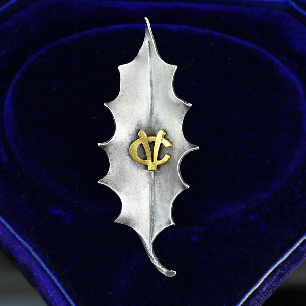 Cellarius French Art Nouveau Ivy Leaf Gold Initial Brooch - Boylerpf