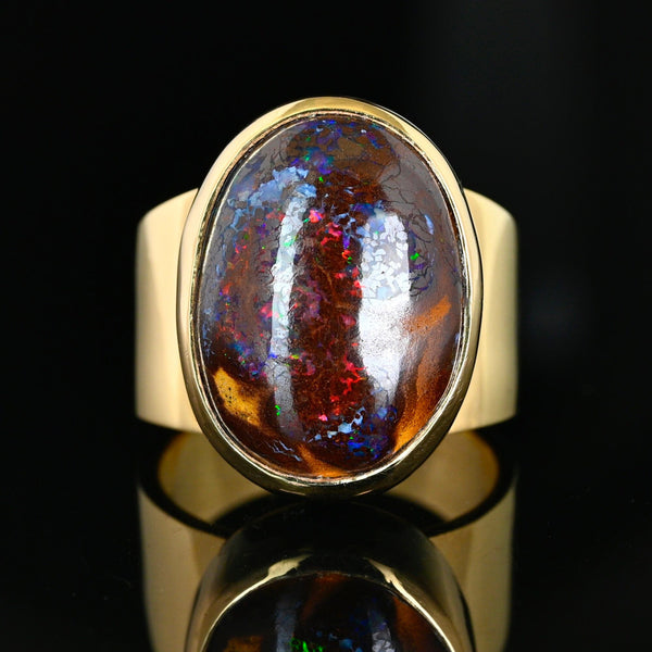 Vintage Australian Boulder Opal Ring, 14K Gold Signet, 21.3g