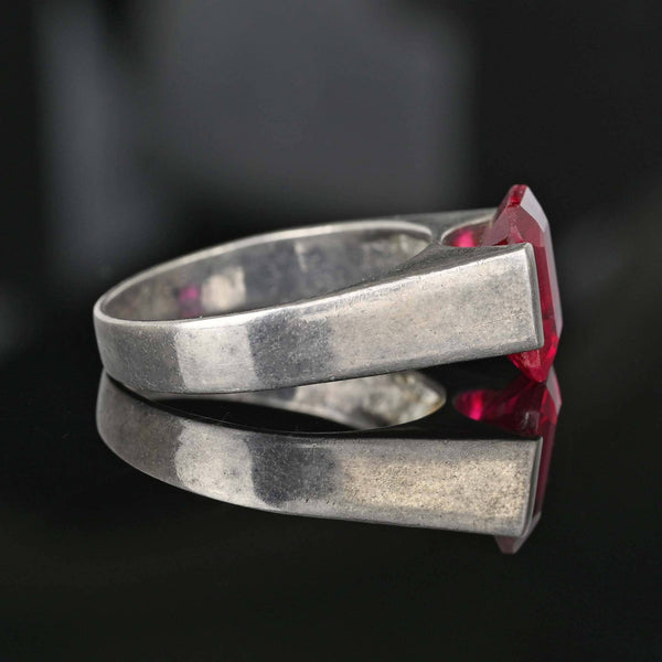Vintage Step Cut Ruby Sterling Silver Signet Ring - Boylerpf