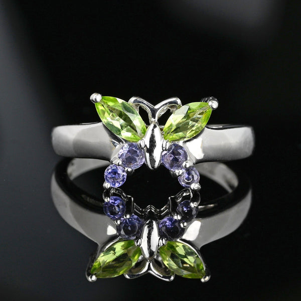 Marquise Green Peridot Amethyst White Gold Butterfly Ring - Boylerpf