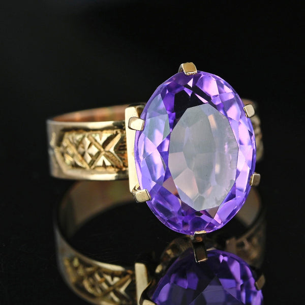 Antique Edwardian 7 Ct Natural Amethyst Solitaire Ring in Gold - Boylerpf