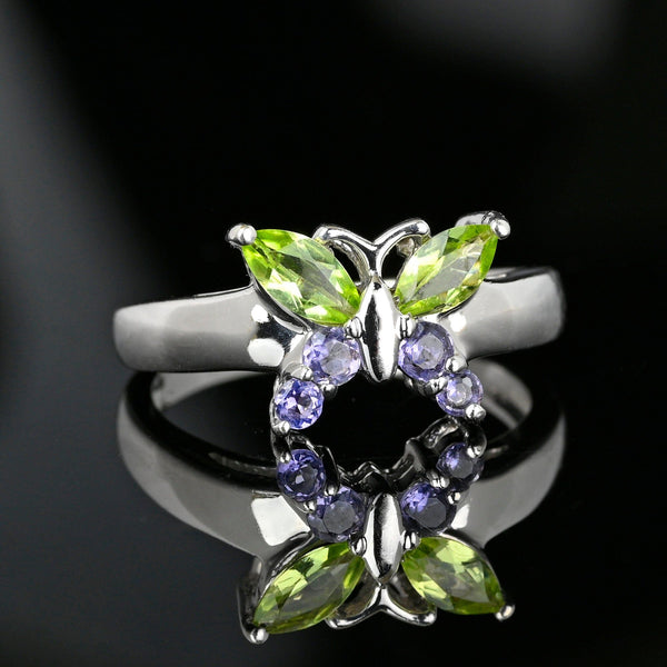 Marquise Green Peridot Amethyst White Gold Butterfly Ring - Boylerpf