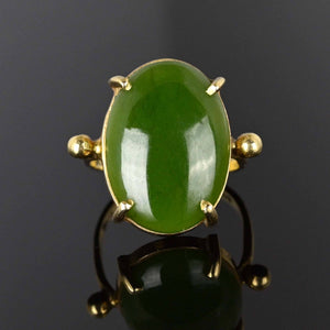 Vintage Gold Green Jade Cabochon Statement Ring - Boylerpf