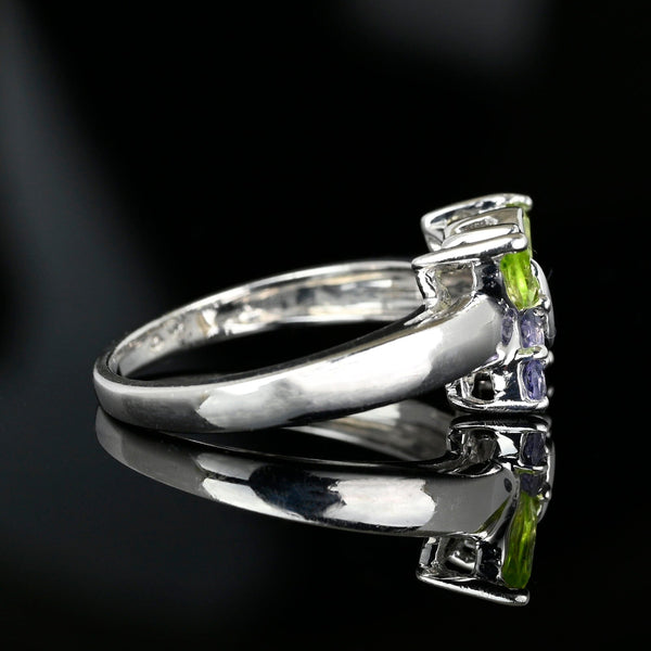 Marquise Green Peridot Amethyst White Gold Butterfly Ring - Boylerpf