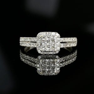 White Gold Square Cut Diamond Cluster Engagement Ring