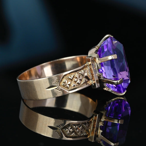 Antique Edwardian 7 Ct Natural Amethyst Solitaire Ring in Gold - Boylerpf