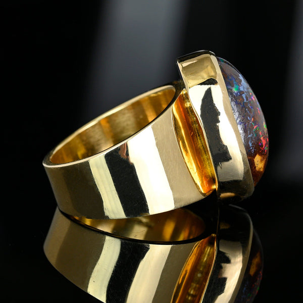 Vintage Australian Boulder Opal Ring, 14K Gold Signet, 21.3g