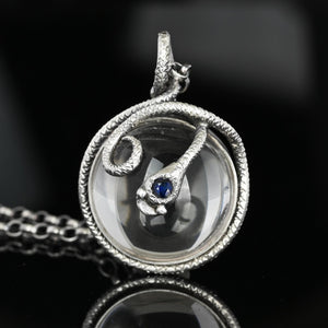 Silver Sapphire Pools of Light Rock Crystal Snake Necklace - Boylerpf