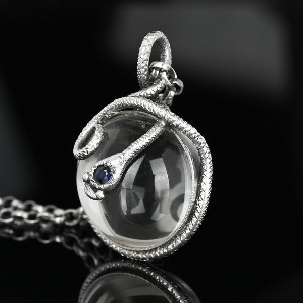 Silver Sapphire Pools of Light Rock Crystal Snake Necklace - Boylerpf