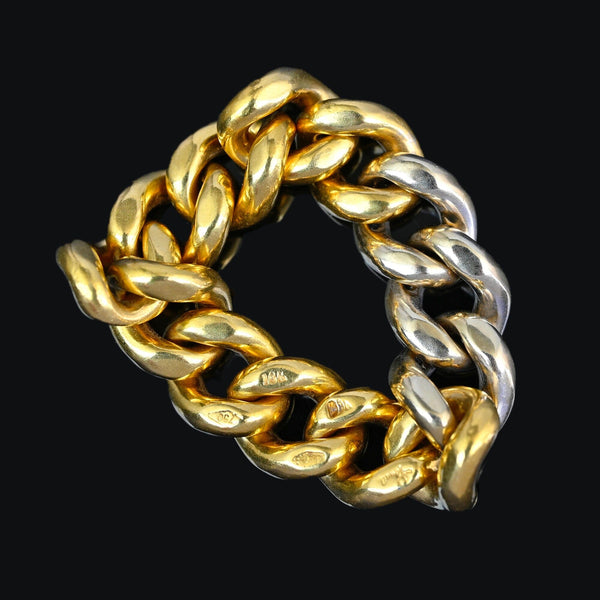 Vintage 18K Gold Chain Diamond Cuban Link Ring, 14.4 Grams
