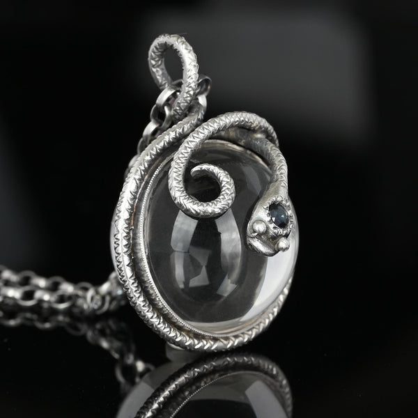 Silver Sapphire Pools of Light Rock Crystal Snake Necklace - Boylerpf