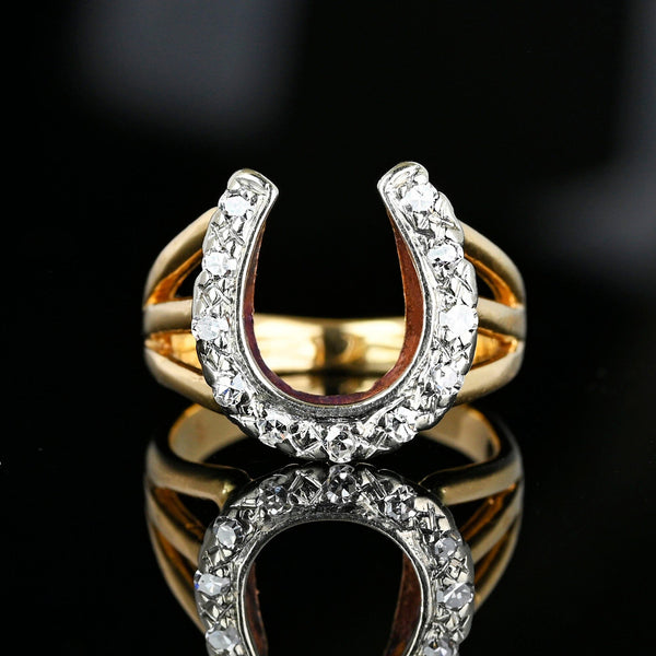 Fine Vintage 14K Gold Diamond Horseshoe Ring - Boylerpf