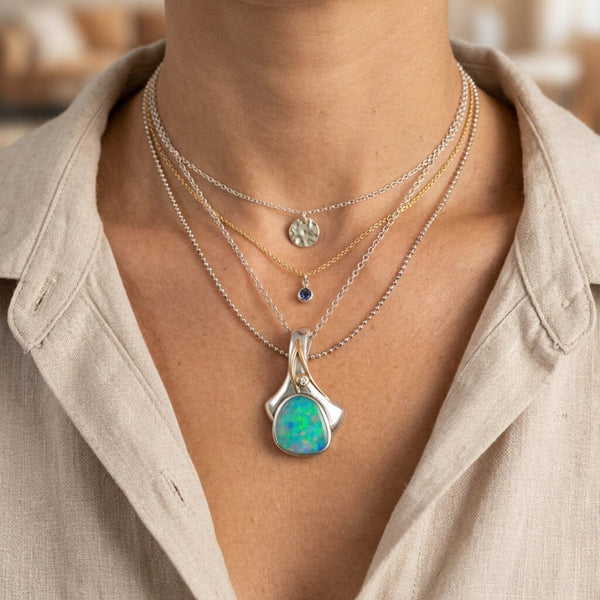 Vintage Boulder Opal Pendant in 18K Gold & Sterling Silver