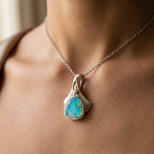 Vintage Boulder Opal Pendant in 18K Gold & Sterling Silver