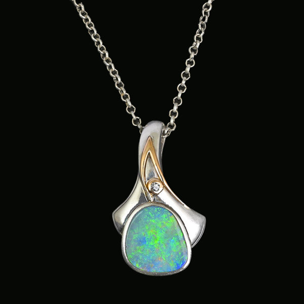 Vintage Boulder Opal Pendant in 18K Gold & Sterling Silver