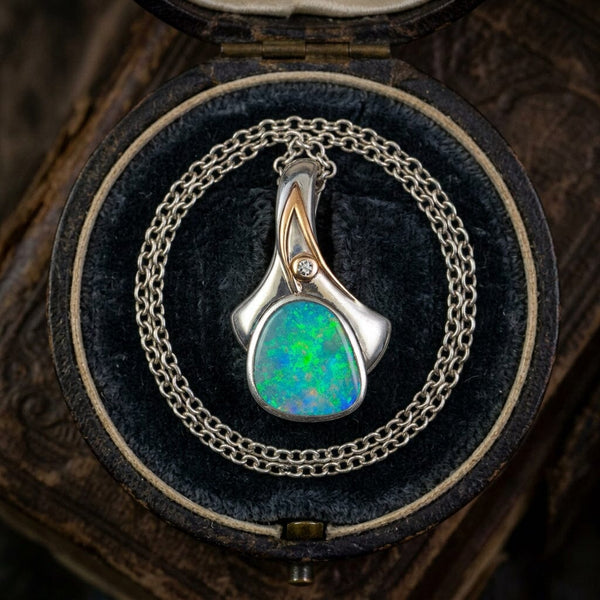 Vintage Boulder Opal Pendant in 18K Gold & Sterling Silver