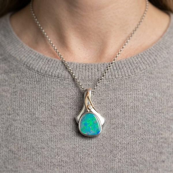 Vintage Boulder Opal Pendant in 18K Gold & Sterling Silver