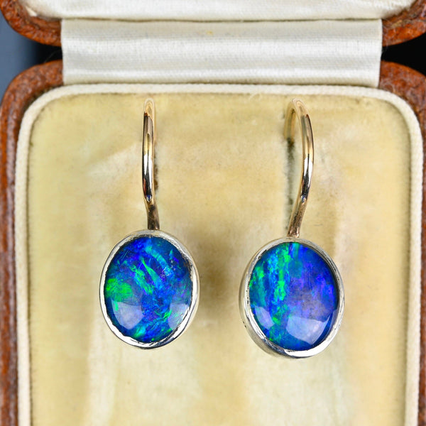 Vintage 9K Gold and Silver Australian Opal Dangle Earrings - Boylerpf