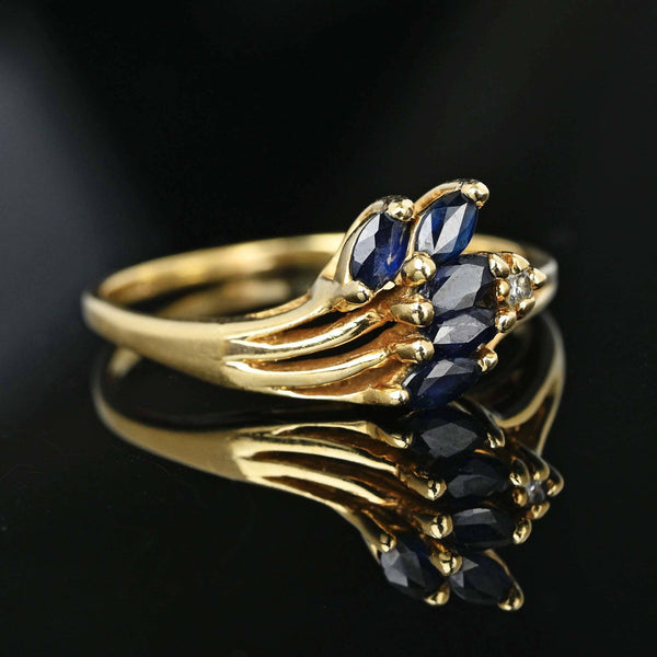 Vintage 14K Gold Marquise Sapphire Cluster Diamond Ring - Boylerpf