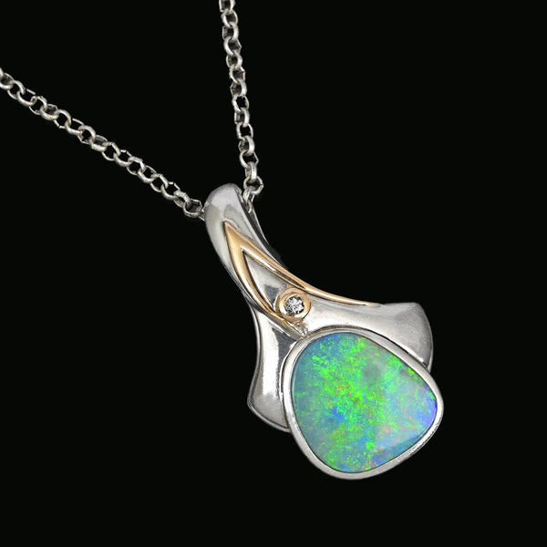 Vintage Boulder Opal Pendant in 18K Gold & Sterling Silver
