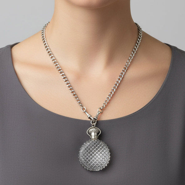 Antique Silver Cut Crystal Chateliane Perfume Bottle Pendant - Boylerpf