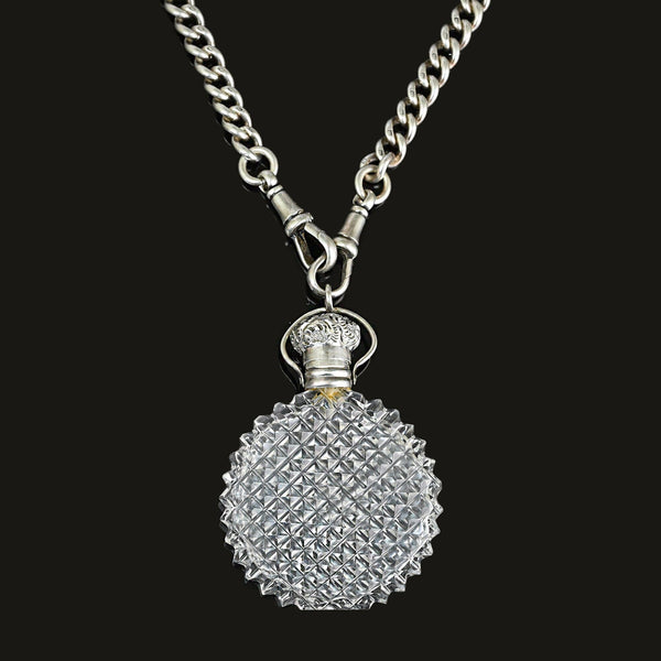 Antique Silver Cut Crystal Chateliane Perfume Bottle Pendant - Boylerpf