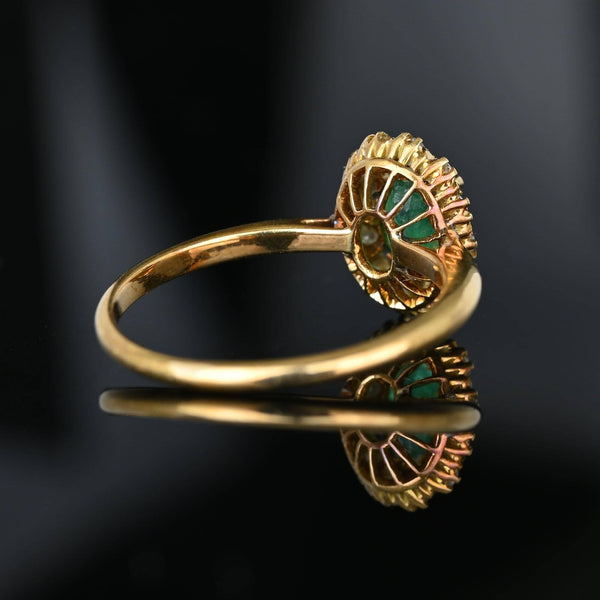 Vintage 14K Gold Diamond Cluster Halo Emerald Ring - Boylerpf