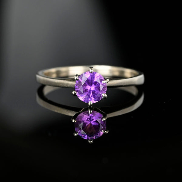 Estate 10K White Gold Solitaire Amethyst Ring - Boylerpf