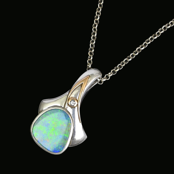 Vintage Boulder Opal Pendant in 18K Gold & Sterling Silver