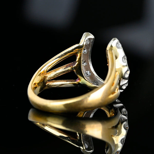 Fine Vintage 14K Gold Diamond Horseshoe Ring - Boylerpf