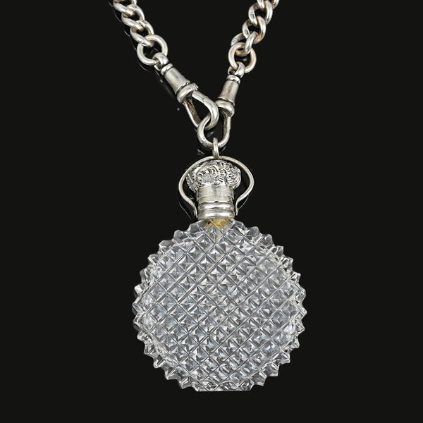 Antique Silver Cut Crystal Chateliane Perfume Bottle Pendant - Boylerpf
