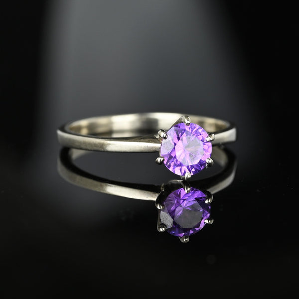 Estate 10K White Gold Solitaire Amethyst Ring - Boylerpf