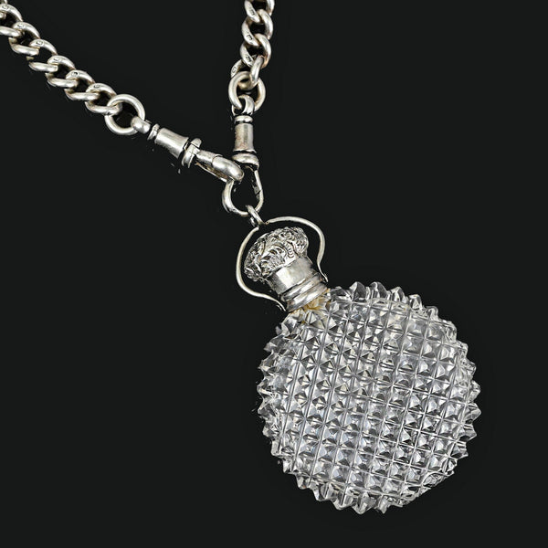 Antique Silver Cut Crystal Chateliane Perfume Bottle Pendant - Boylerpf