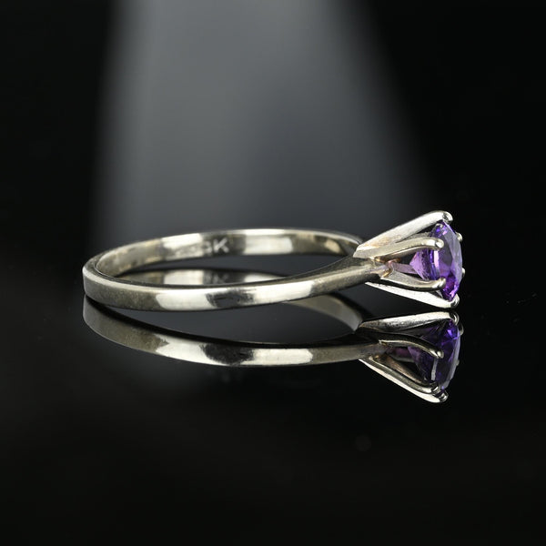 Estate 10K White Gold Solitaire Amethyst Ring - Boylerpf