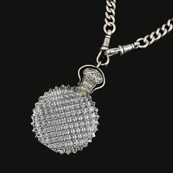 Antique Silver Cut Crystal Chateliane Perfume Bottle Pendant - Boylerpf