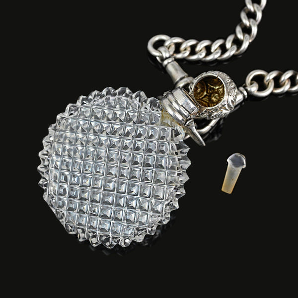 Antique Silver Cut Crystal Chateliane Perfume Bottle Pendant - Boylerpf