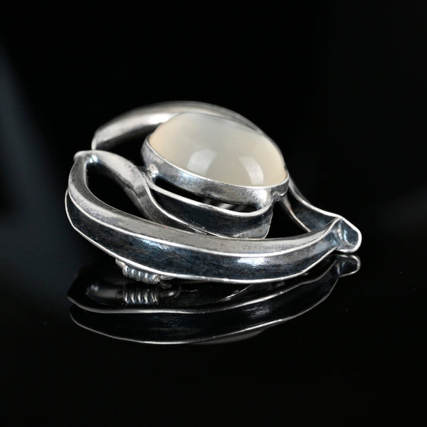 Arts & Crafts Moonstone Sterling Silver Heart Brooch - Boylerpf