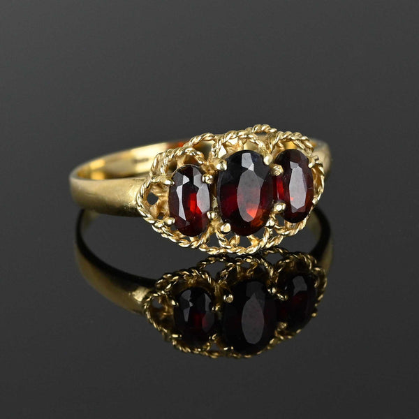 Vintage Three Stone Braid Wrap Gold Garnet Ring - Boylerpf
