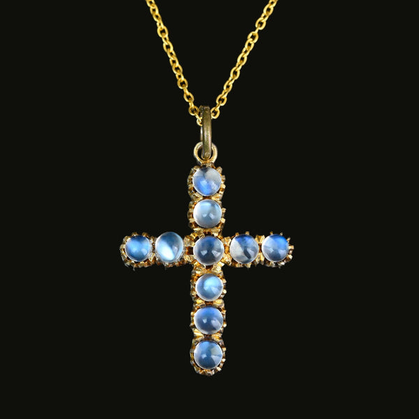 Antique Gold Gilded Silver Moonstone Cross Pendant - Boylerpf