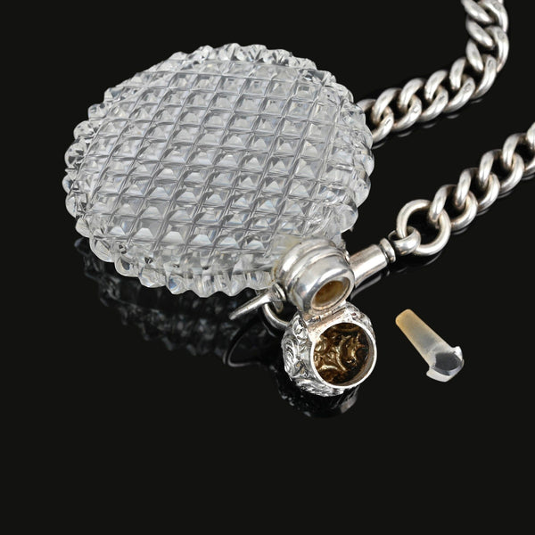 Antique Silver Cut Crystal Chateliane Perfume Bottle Pendant - Boylerpf