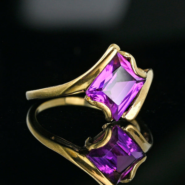Vintage Gold Bypass Emerald Cut Purple Sapphire Ring - Boylerpf