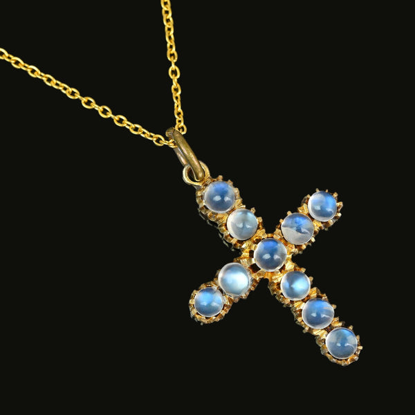 Antique Gold Gilded Silver Moonstone Cross Pendant - Boylerpf