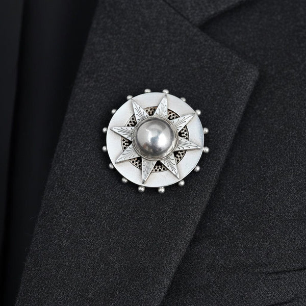 Antique Victorian Sterling Silver Target Star Brooch - Boylerpf