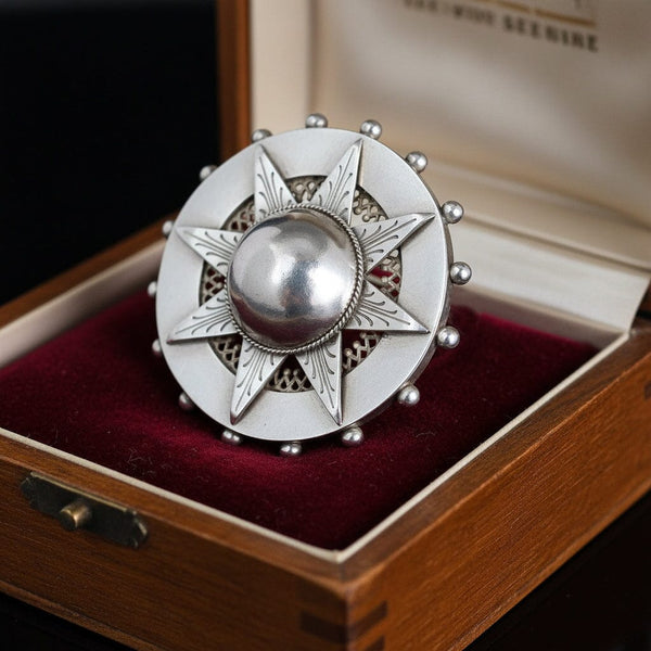Antique Victorian Sterling Silver Target Star Brooch - Boylerpf